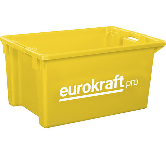 Stack/nest container made of polypropylene suitable for foodstuffs, capacity 70 l, pack of 2, solid walls and base, yellow.