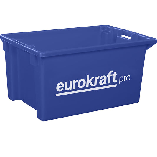 Stack/nest container made of polypropylene suitable for foodstuffs, capacity 70 l, pack of 2, solid walls and base, blue.