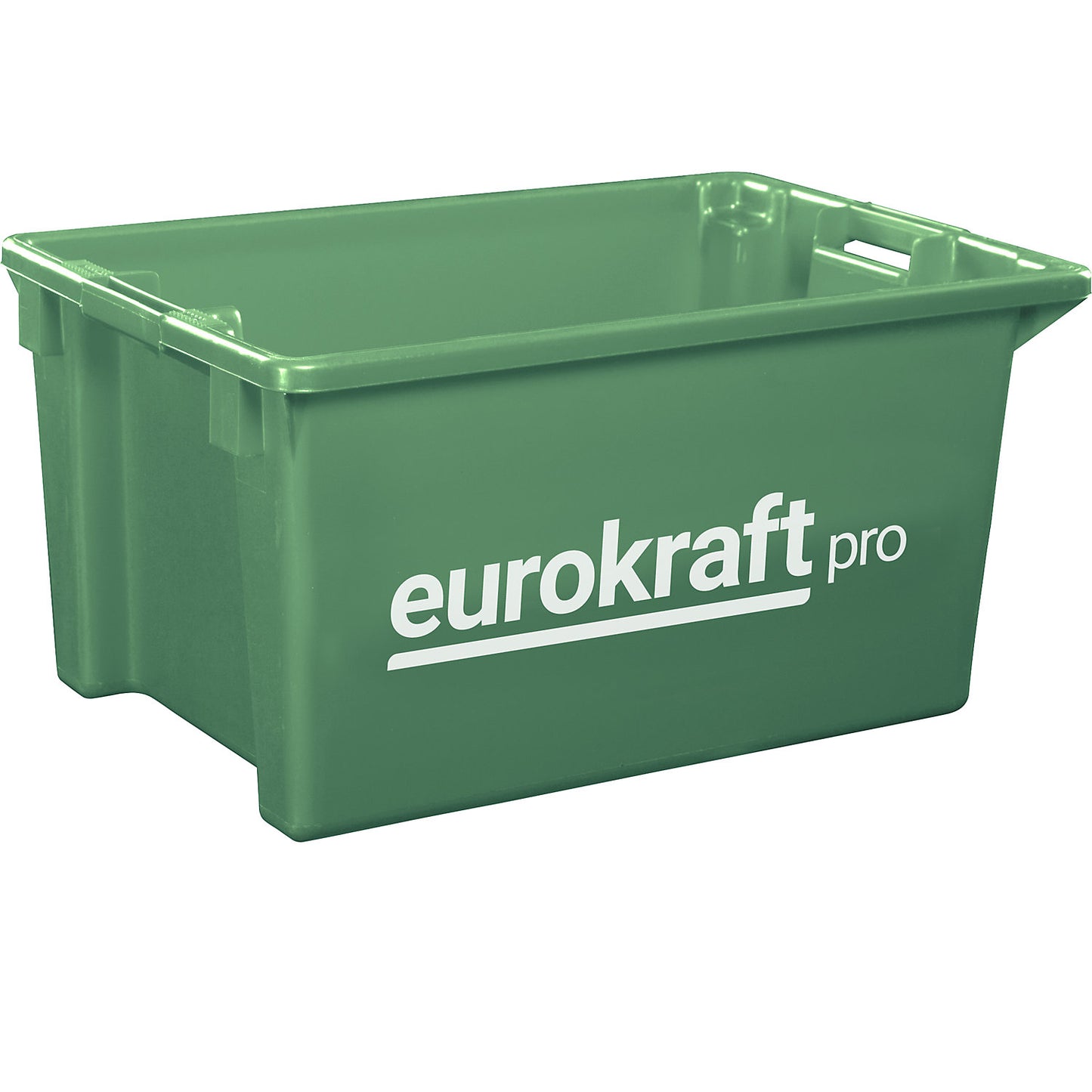 Stack/nest container made of polypropylene suitable for foodstuffs, capacity 50 l, pack of 3, solid walls and base, green.