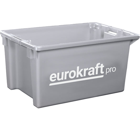 Stack/nest container made of polypropylene suitable for foodstuffs, capacity 70 l, pack of 2, solid walls and base, grey.
