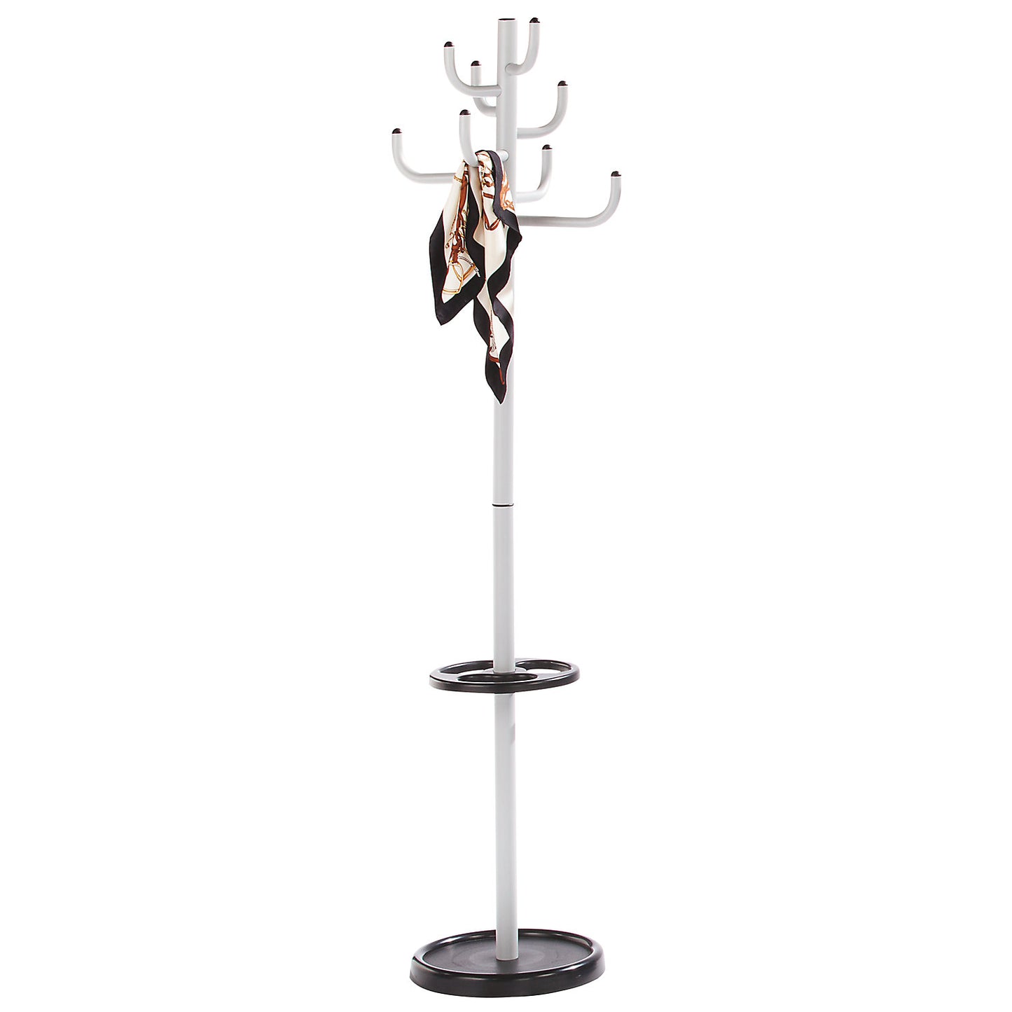 Coat rack, height 1700 mm, Ø 450 mm, 8 coat hooks, white aluminium.