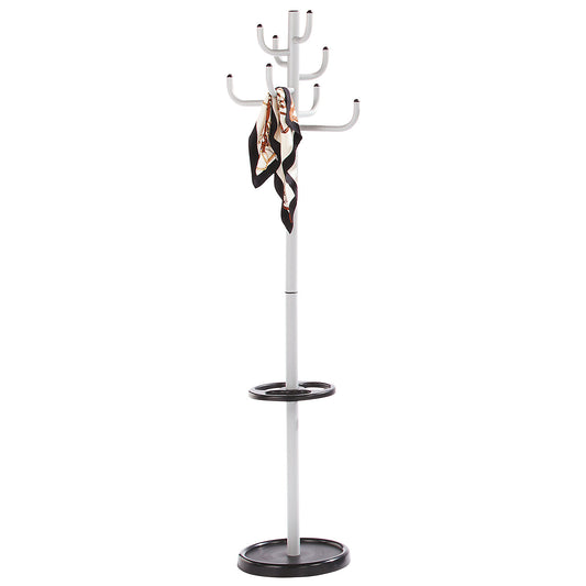 Coat rack, height 1700 mm, Ø 450 mm, 8 coat hooks, white aluminium.