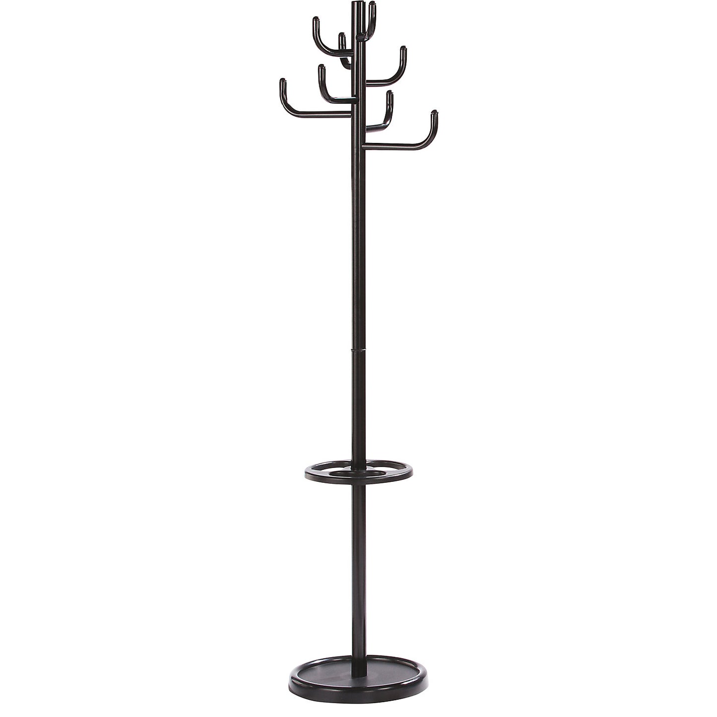 Coat rack, height 1700 mm, Ø 450 mm, 8 coat hooks, black.