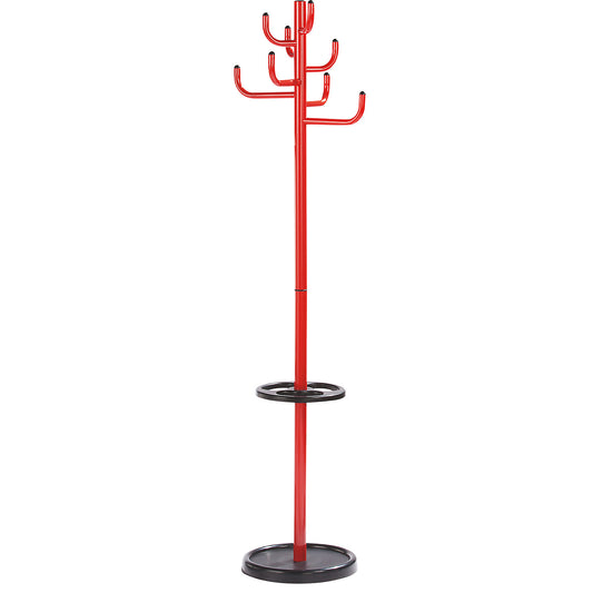 Coat rack, height 1700 mm, Ø 450 mm, 8 coat hooks, red.