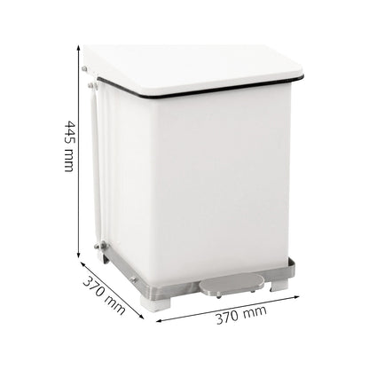 Industrial pedal bin, sheet steel, white RAL 9016, capacity 27 l, HxWxD 445 x 370 x 370 mm.