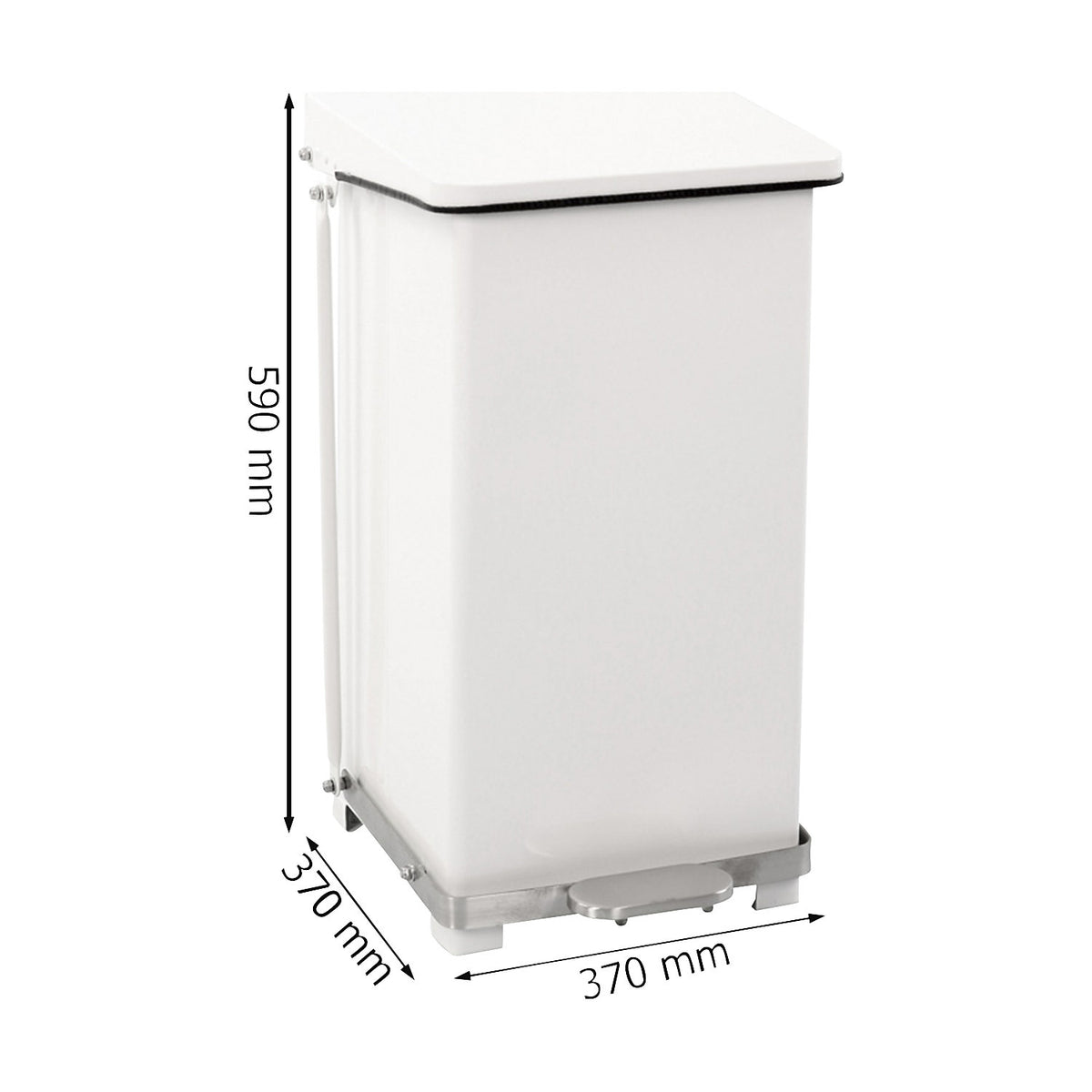 , sheet steel, white RAL 9016, capacity 45 l, HxWxD 590 x 370 x 370 mm.