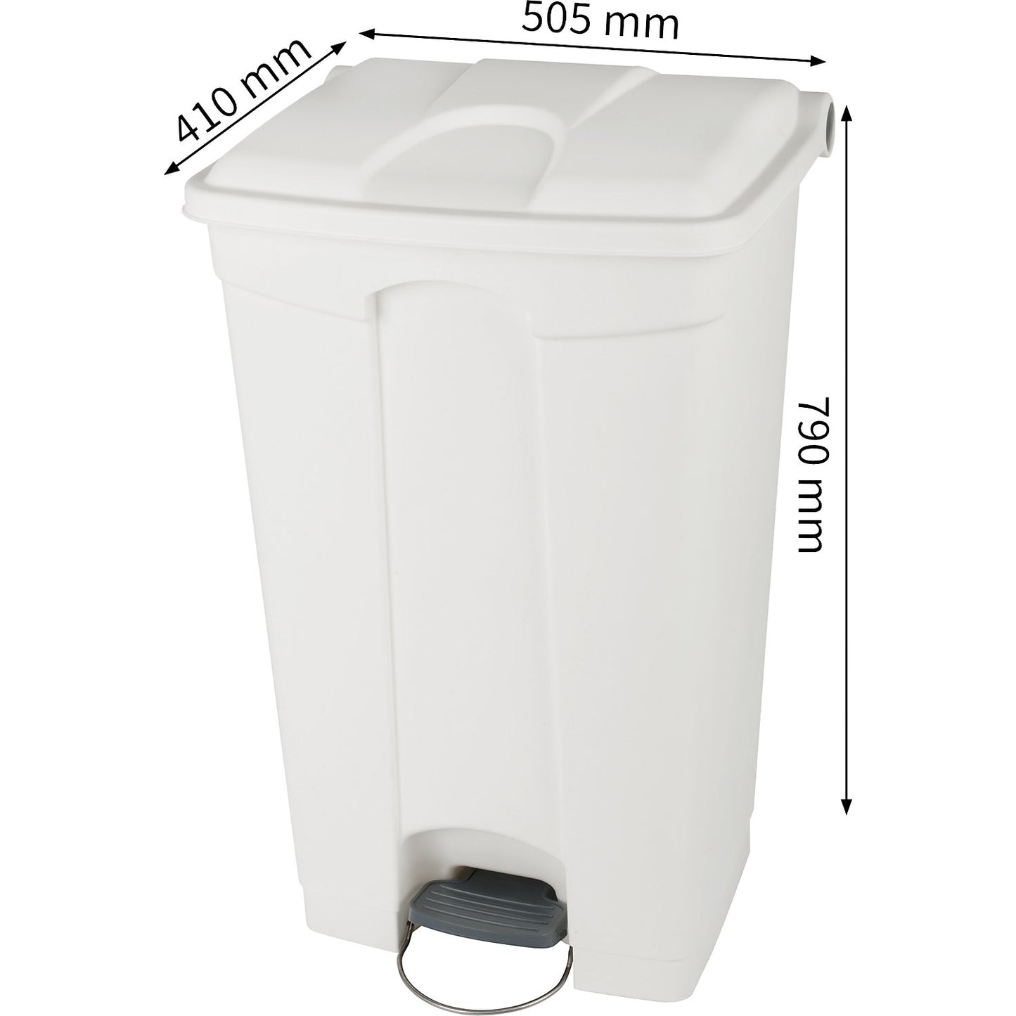 Foot pedal bin, capacity 90 l, WxHxD 505 x 790 x 410 mm, white.