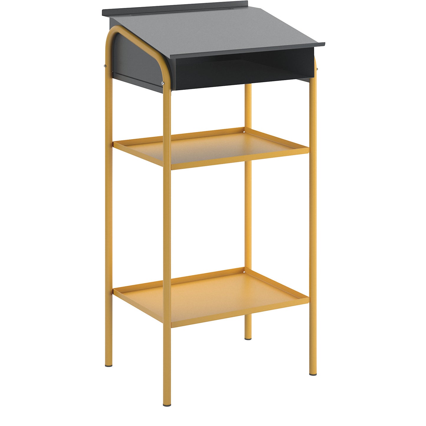 Workshop desk, stationary, with 2 fixed sheet steel shelves, WxDxH 500 x 595 x 1225 mm.