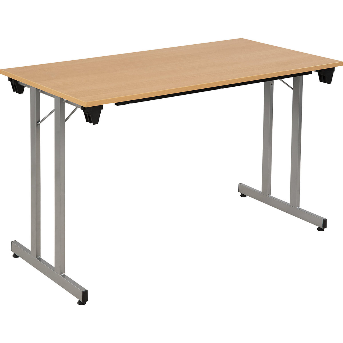 STANDARD folding table, rectangular frame with height adjustment screws, 1200 x 700 mm, aluminium coloured frame, beech finish tabletop.