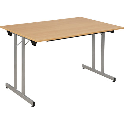 STANDARD folding table, rectangular frame with height adjustment screws, 1200 x 800 mm, aluminium coloured frame, beech finish tabletop.