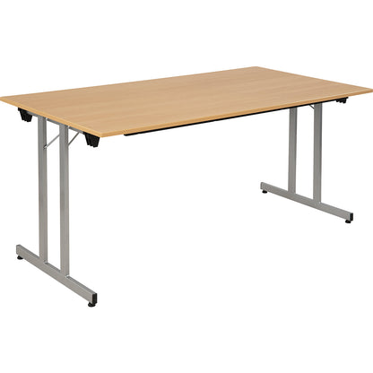 STANDARD folding table, rectangular frame with height adjustment screws, 1600 x 800 mm, aluminium coloured frame, beech finish tabletop.