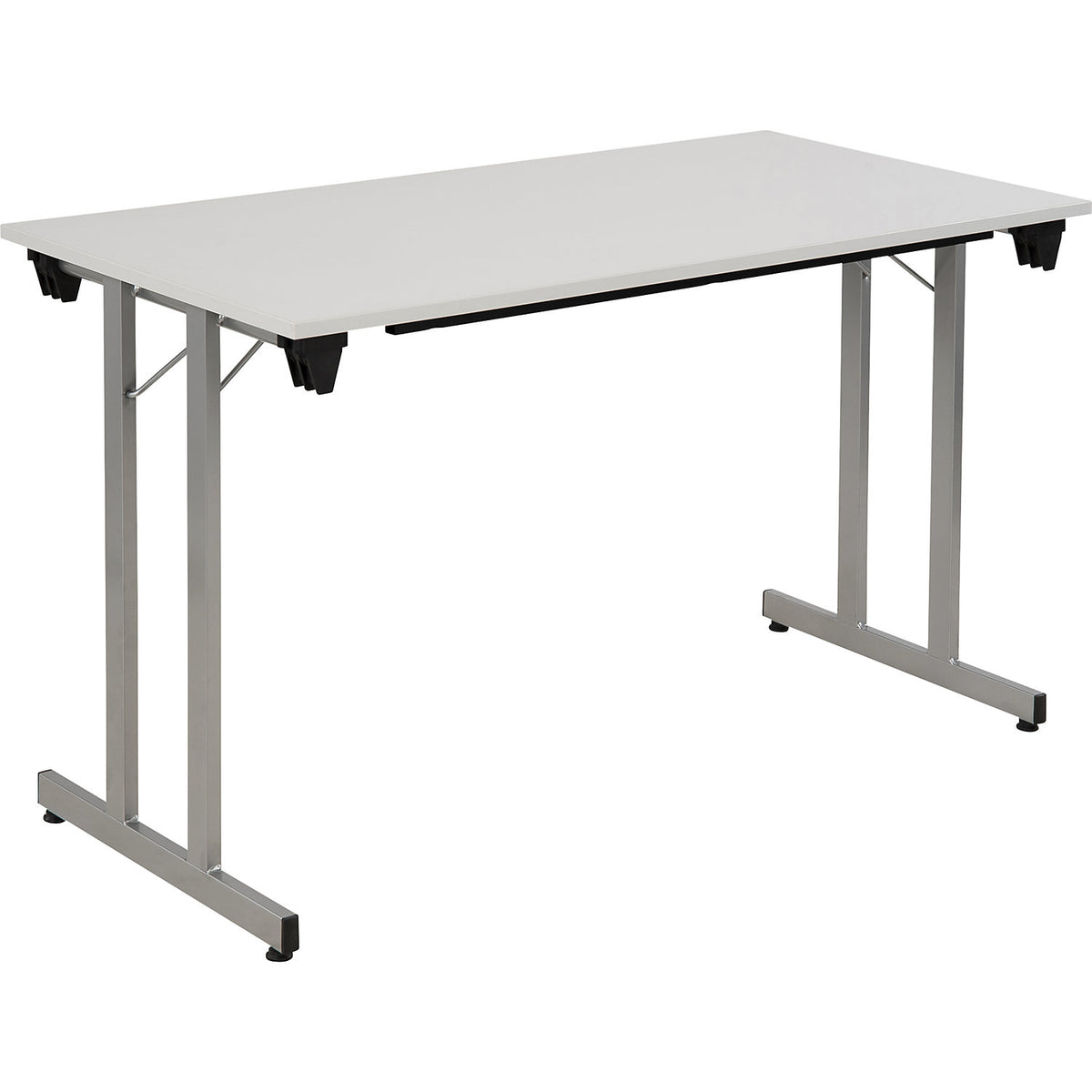STANDARD folding table, rectangular frame with height adjustment screws, 1200 x 600 mm, aluminium coloured frame, light grey tabletop.