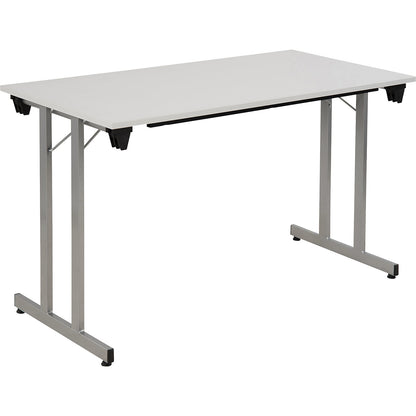STANDARD folding table, rectangular frame with height adjustment screws, 1200 x 600 mm, aluminium coloured frame, light grey tabletop.