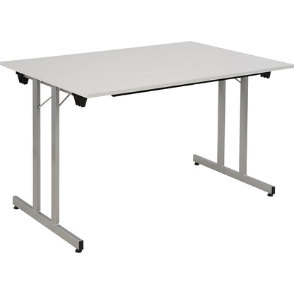 STANDARD folding table, rectangular frame with height adjustment screws, 1200 x 800 mm, aluminium coloured frame, light grey tabletop.