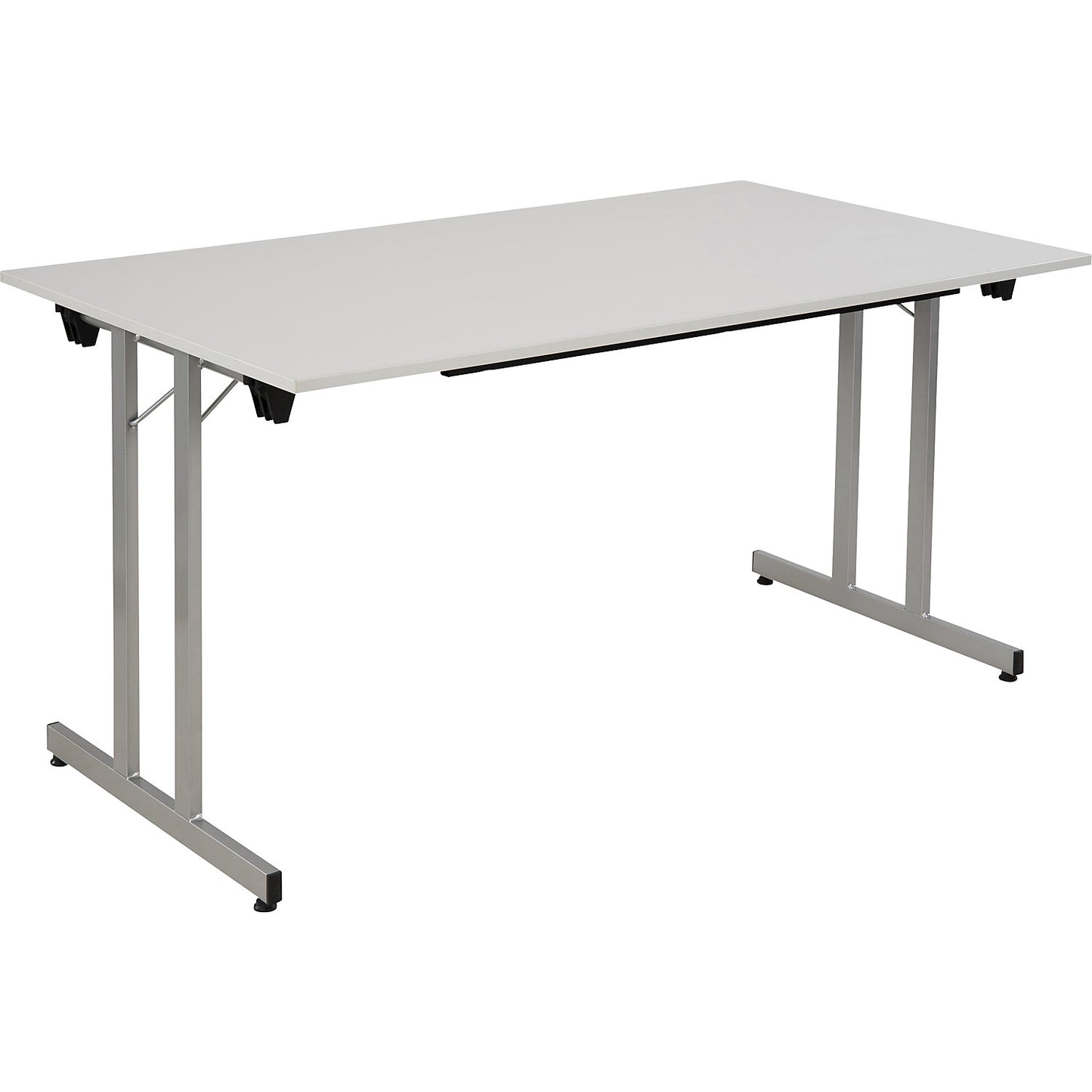 STANDARD folding table, rectangular frame with height adjustment screws, 1400 x 800 mm, aluminium coloured frame, light grey tabletop.