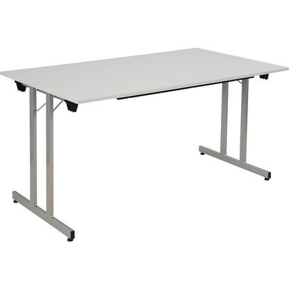 STANDARD folding table, rectangular frame with height adjustment screws, 1400 x 800 mm, aluminium coloured frame, light grey tabletop.