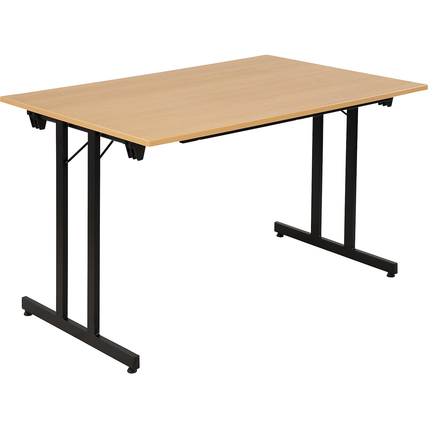 STANDARD folding table, rectangular frame with height adjustment screws, 1200 x 800 mm, black frame, beech finish tabletop.