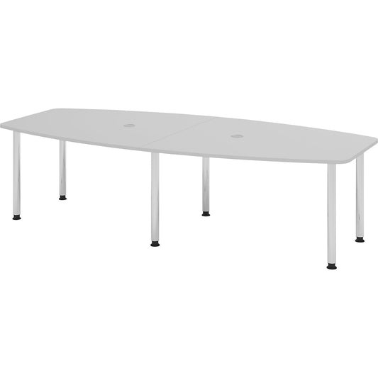 Conference table, frame with round tubular legs, for 10 people, light grey.