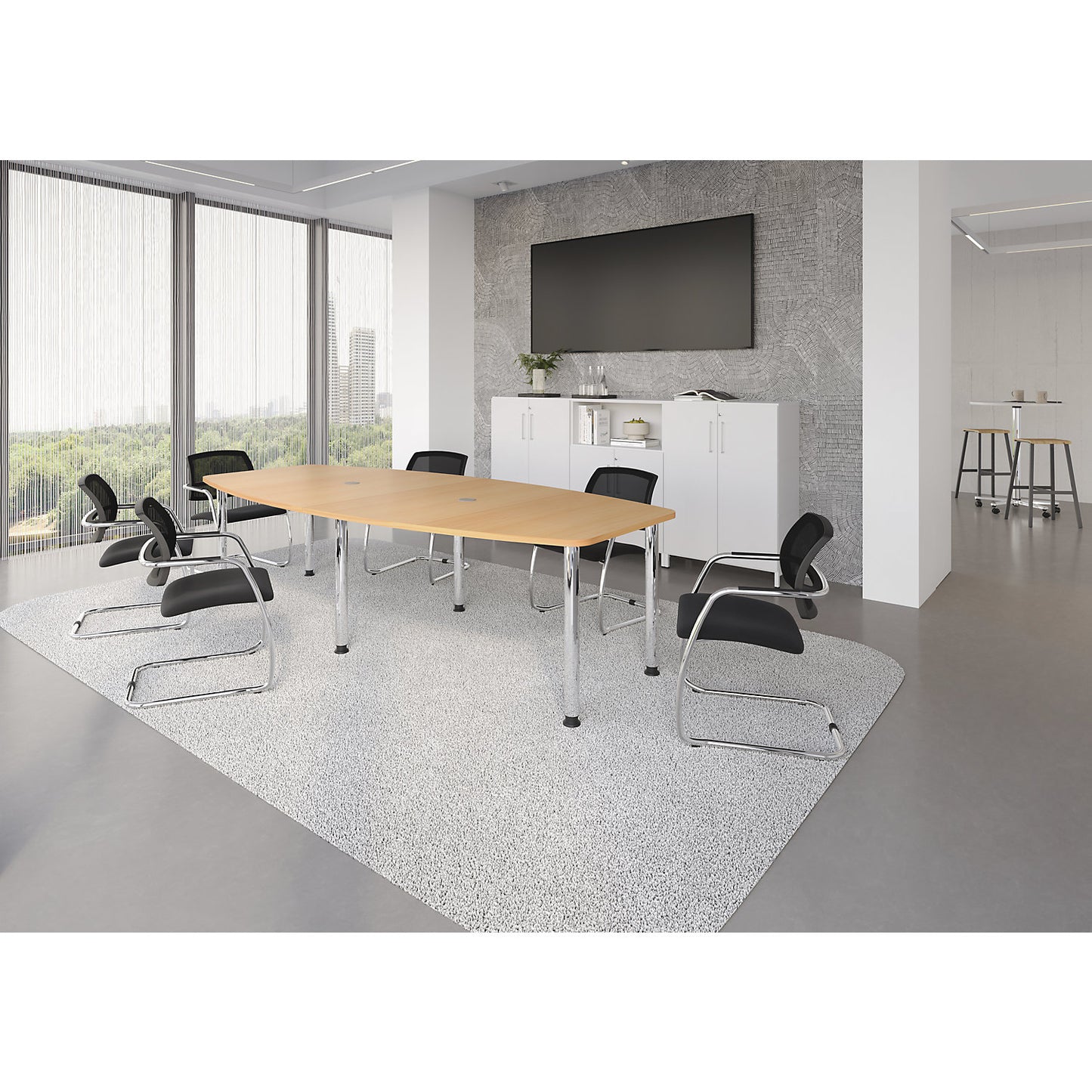 Conference table, frame with round tubular legs, for 10 people, beech finish.