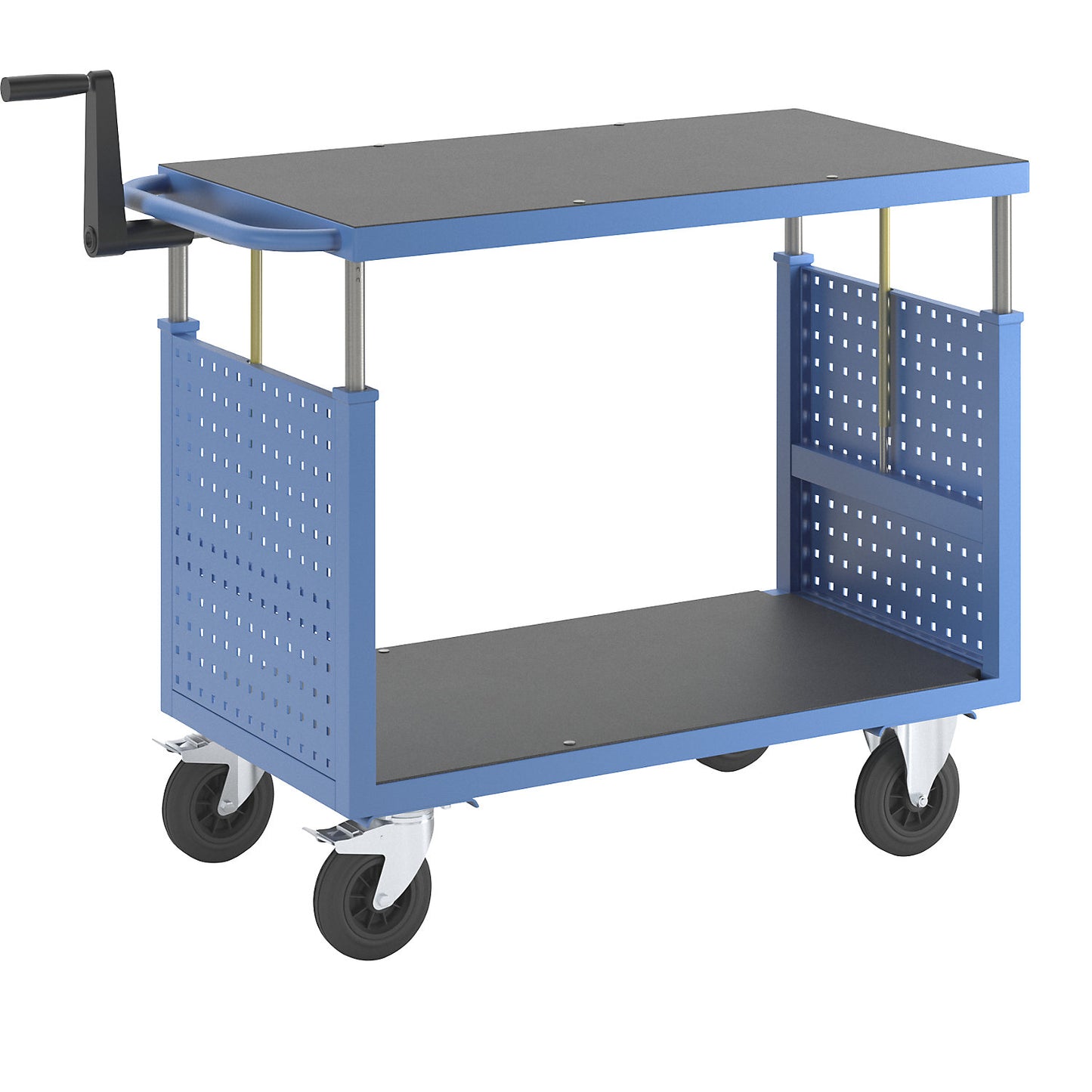Assembly trolley, height adjustable, 1 shelf, light blue.