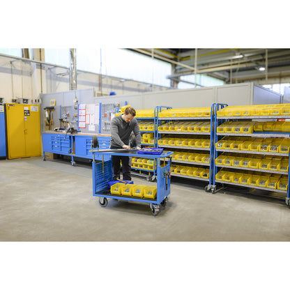 Assembly trolley, height adjustable, 1 shelf, 4 drawers, light blue.