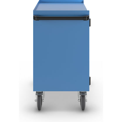KOMPAKT cupboard trolley, top shelf with raised edge on 3 sides, solid colour: light blue.