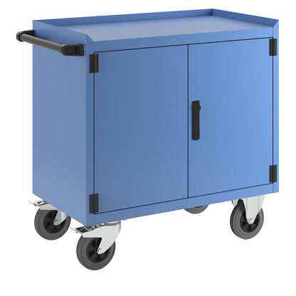KOMPAKT cupboard trolley, top shelf with raised edge on 3 sides, solid colour: light blue.