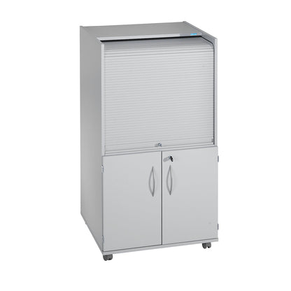 Computer cupboard with plastic roller shutter, mobile, premium version, HxWxD 1320 x 725 x 642 mm, without shelf.