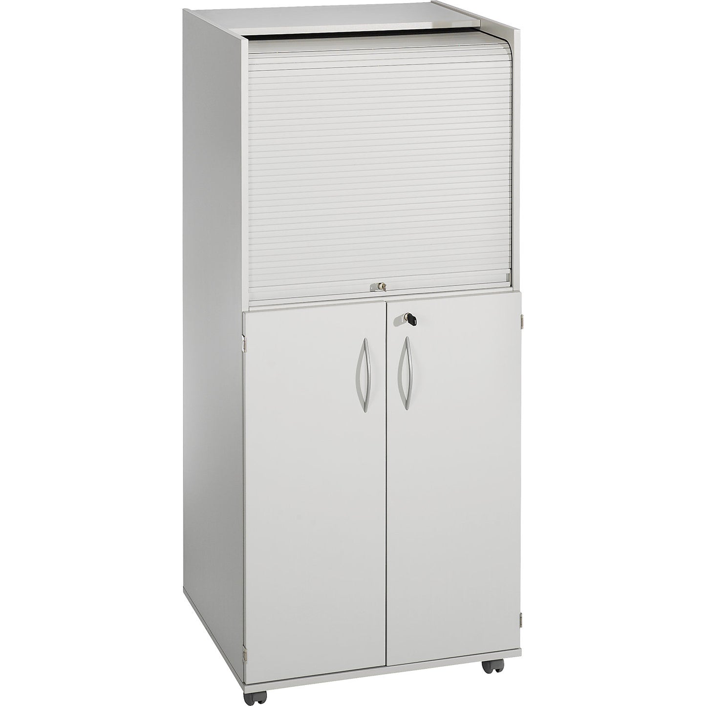 Computer cupboard with plastic roller shutter, mobile, premium version, HxWxD 1660 x 725 x 642 mm, with adjustable shelf.