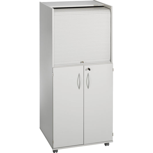 Computer cupboard with plastic roller shutter, mobile, premium version, HxWxD 1660 x 725 x 642 mm, with adjustable shelf.