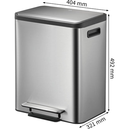 Waste collector with pedal, capacity 30 l, WxHxD 404 x 492 x 321 mm, stainless steel, single collector.