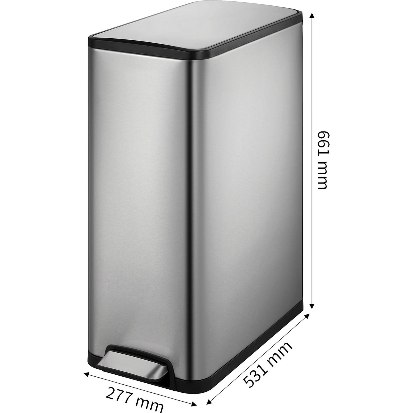 Waste collector with pedal, capacity 45 l, HxWxD 661 x 277 x 531 mm, extra slim.