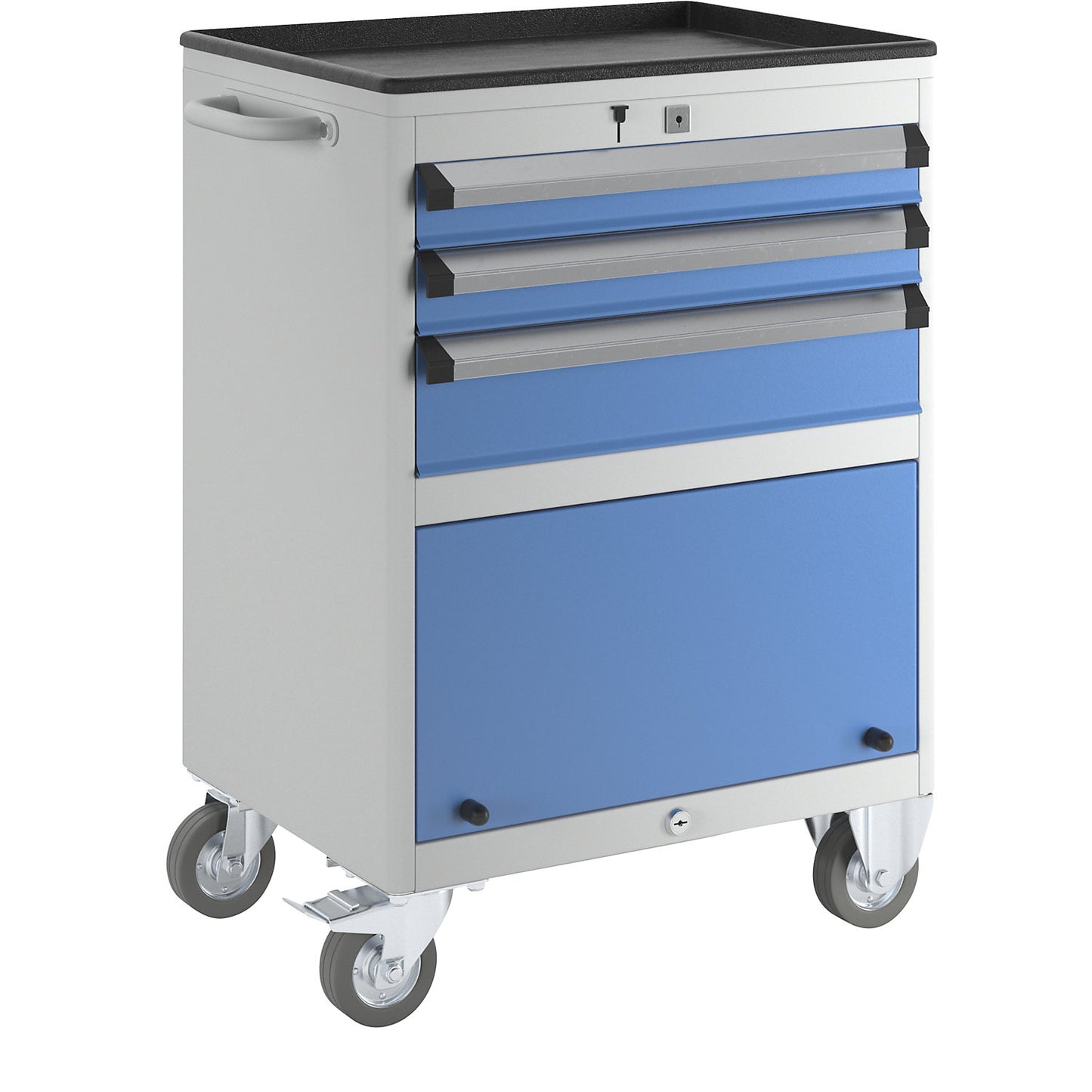 Drawer cupboard, mobile, HxWxD 850 x 600 x 450 mm, with tool compartment, drawers 2 x 75, 1 x 125 mm.