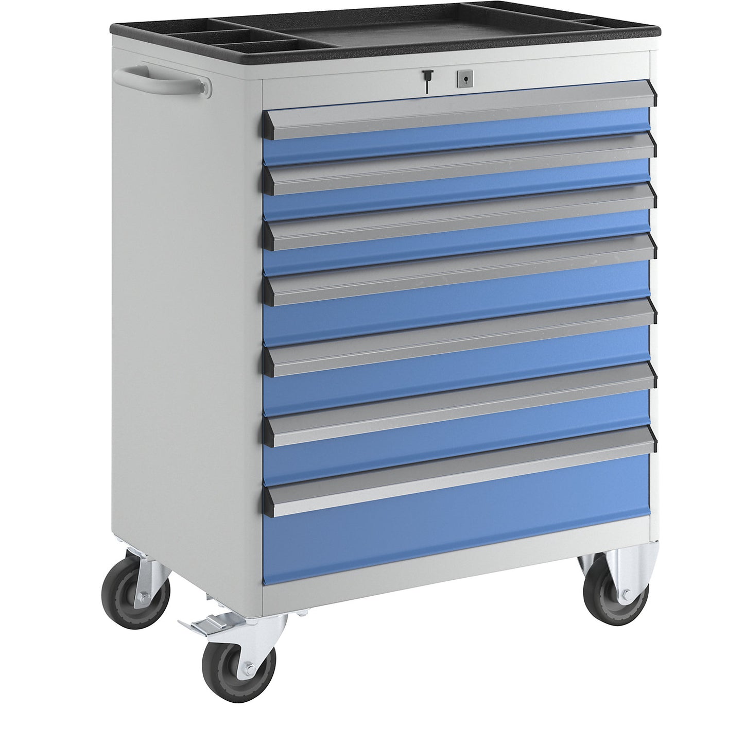 Drawer cupboard, mobile, HxWxD 930 x 700 x 450 mm, drawers 3 x 75, 3 x 100, 1 x 125 mm.