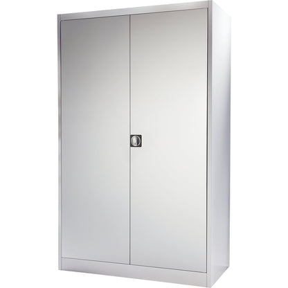 Heavy duty double door cupboard, HxW 1950 x 1200 mm, depth 420 mm, light grey.