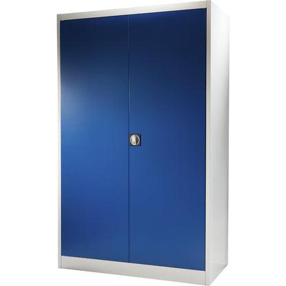 Heavy duty double door cupboard, HxW 1950 x 1200 mm, depth 420 mm, light grey/gentian blue.