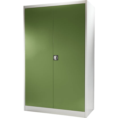 Heavy duty double door cupboard, HxW 1950 x 1200 mm, depth 500 mm, light grey/reseda green.