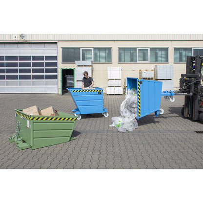 Tilting skip, low front edge, capacity 0.65 m³, mouse grey.