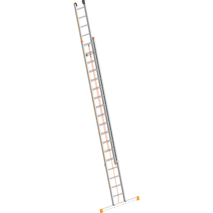 Aluminium rope operated extension ladder, 2-part, extendable, incl. beam, 2 x 18 rungs.