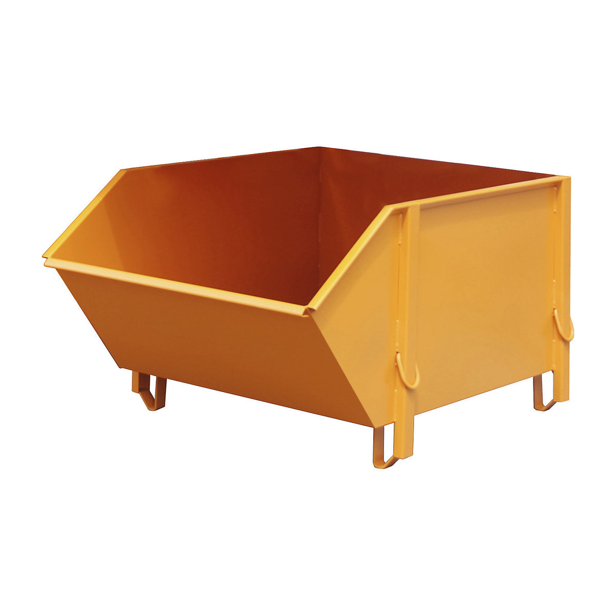 Sheet steel container, capacity 1 m³, without folding chute, yellow orange.