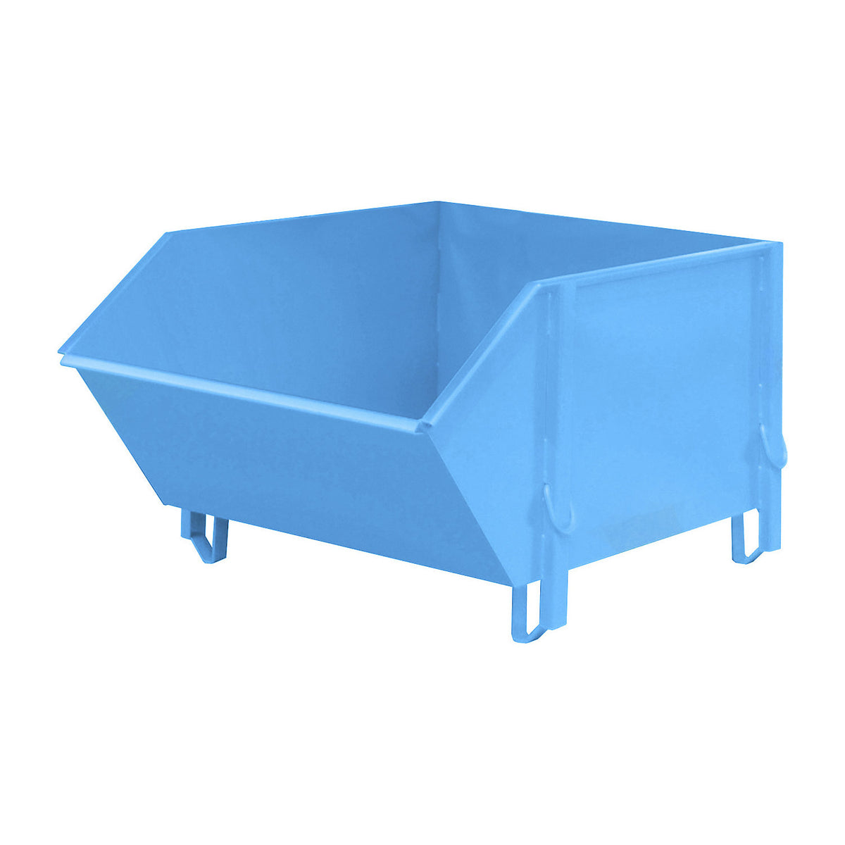 Sheet steel container, capacity 1 m³, without folding chute, light blue.
