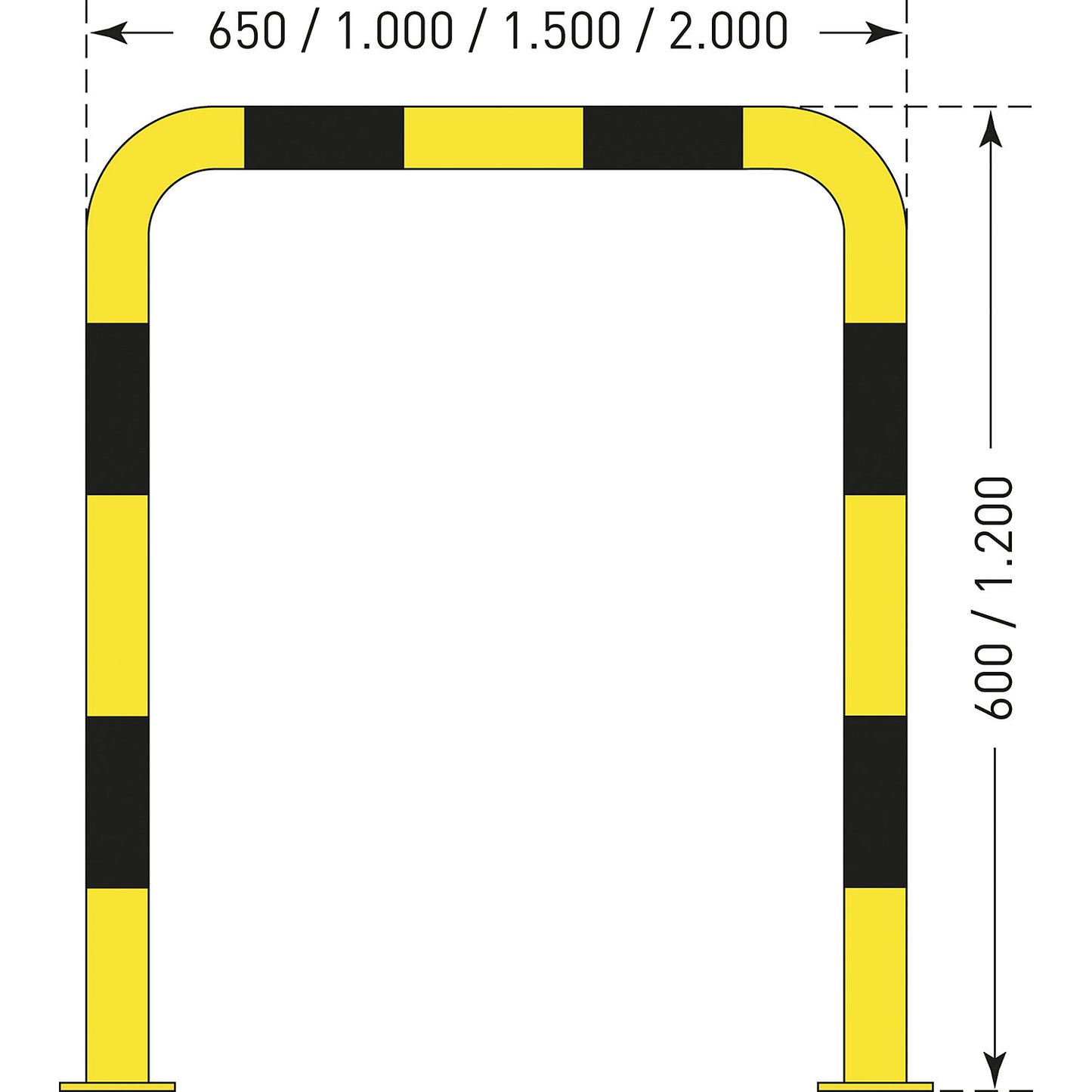 XXL crash protection bar, steel, Ø 108 mm, for indoor use, H x W 600 x 1000 mm.