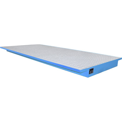 Hook-in sump tray, with zinc plated grate, LxW 2650 x 1250 / 915 mm, painted blue.
