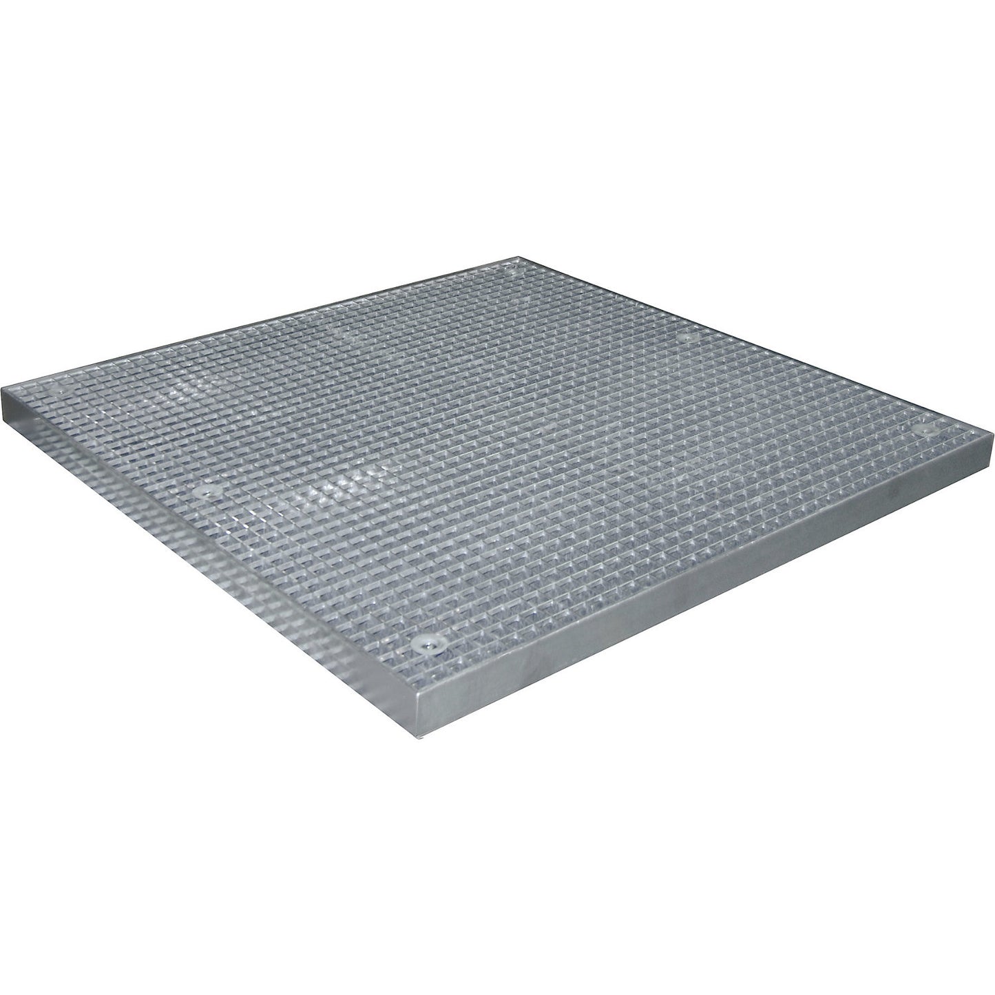 Low profile steel sump tray, width 1350 mm, length 1350 mm, capacity 82 l.