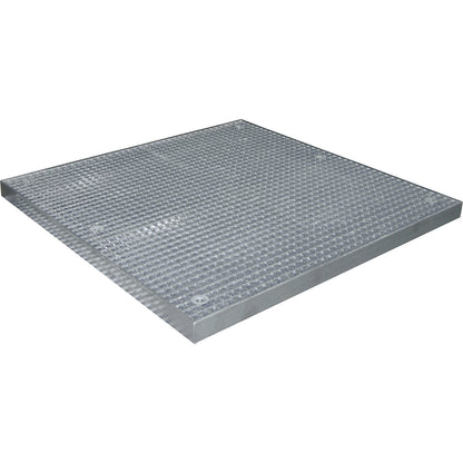 Low profile steel sump tray, width 1350 mm, length 1350 mm, capacity 82 l.