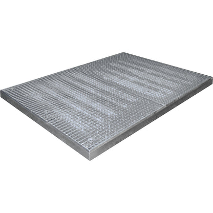 Low profile steel sump tray, width 1350 mm, length 1900 mm, capacity 118 l.