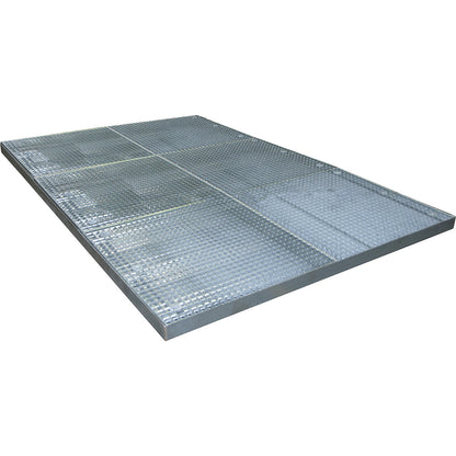 Low profile steel sump tray, width 1900 mm, length 2850 mm, capacity 242 l.