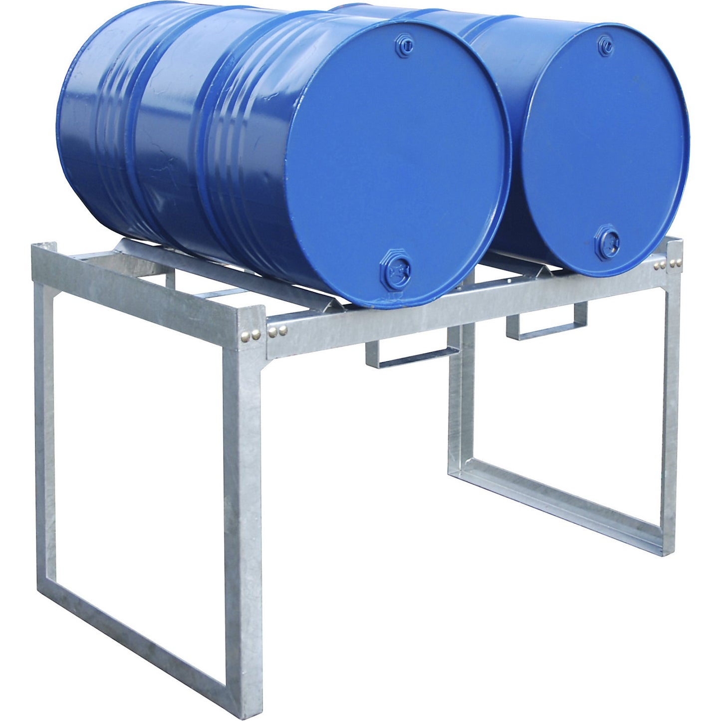 Drum and small container shelf unit, WxDxH 1310 x 800 x 780 mm, for 2 x 200 l drums.