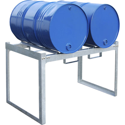 Drum and small container shelf unit, WxDxH 1310 x 800 x 780 mm, for 2 x 200 l drums.