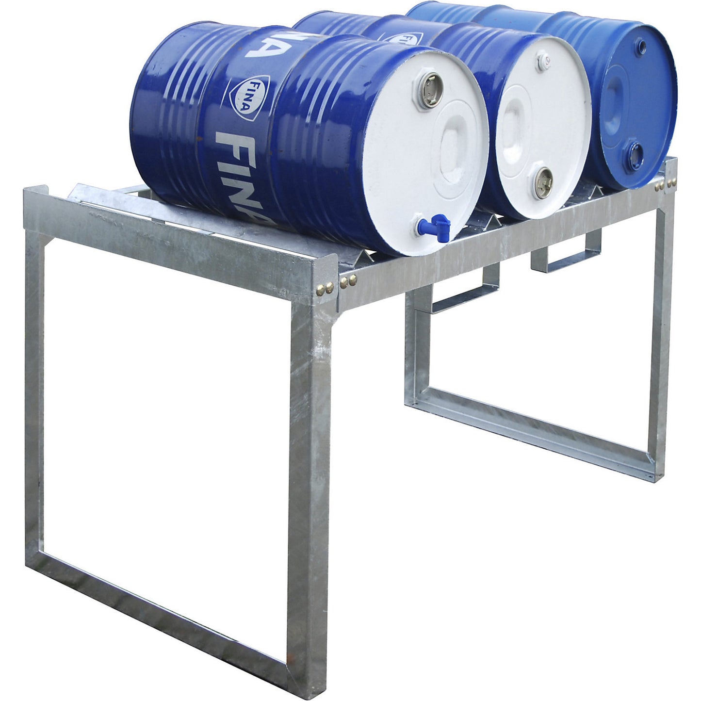 Drum and small container shelf unit, WxDxH 1310 x 800 x 780 mm, for 3 x 60 l drums.